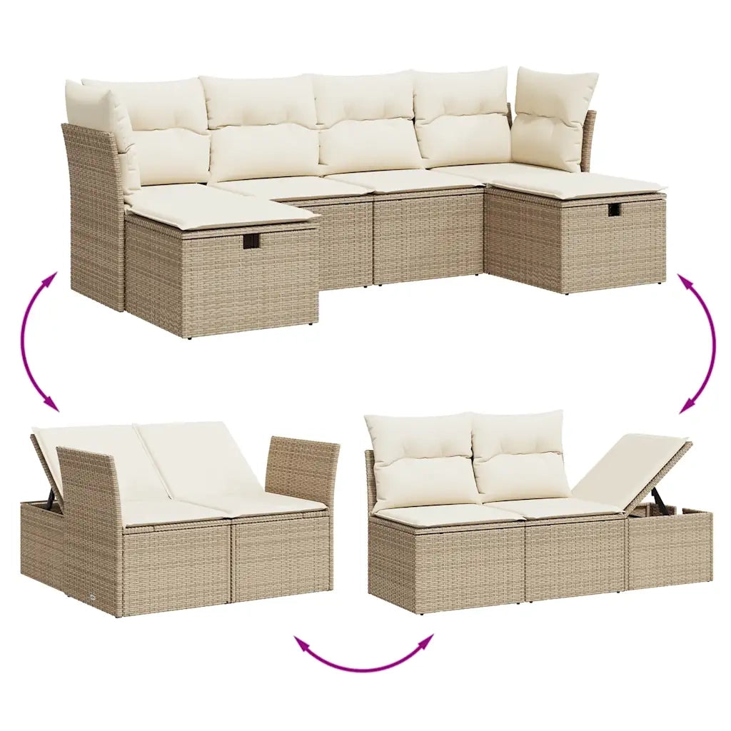Set Divano da Giardino 6 pz con Cuscini Beige in Polyrattancod mxl 116207