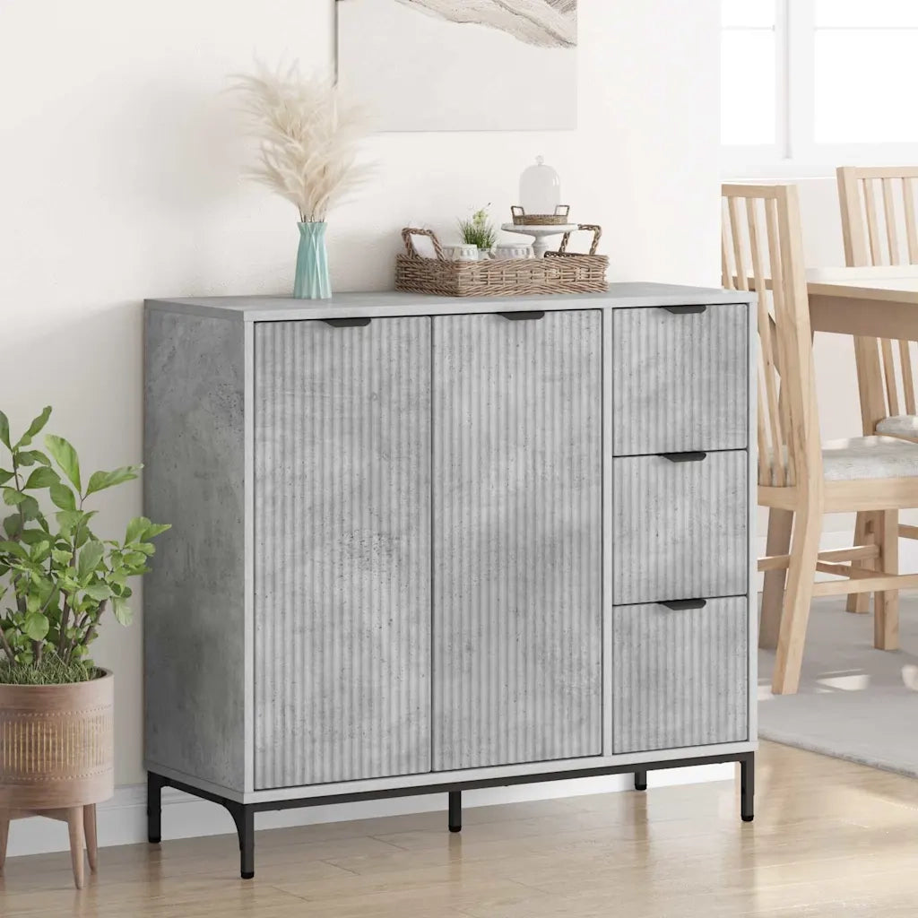 Credenza | Madia | Buffet da pranzo | Armadio da pranzo Grigio cemento 89,5 x 33 x 82 cm Legno multistrato
