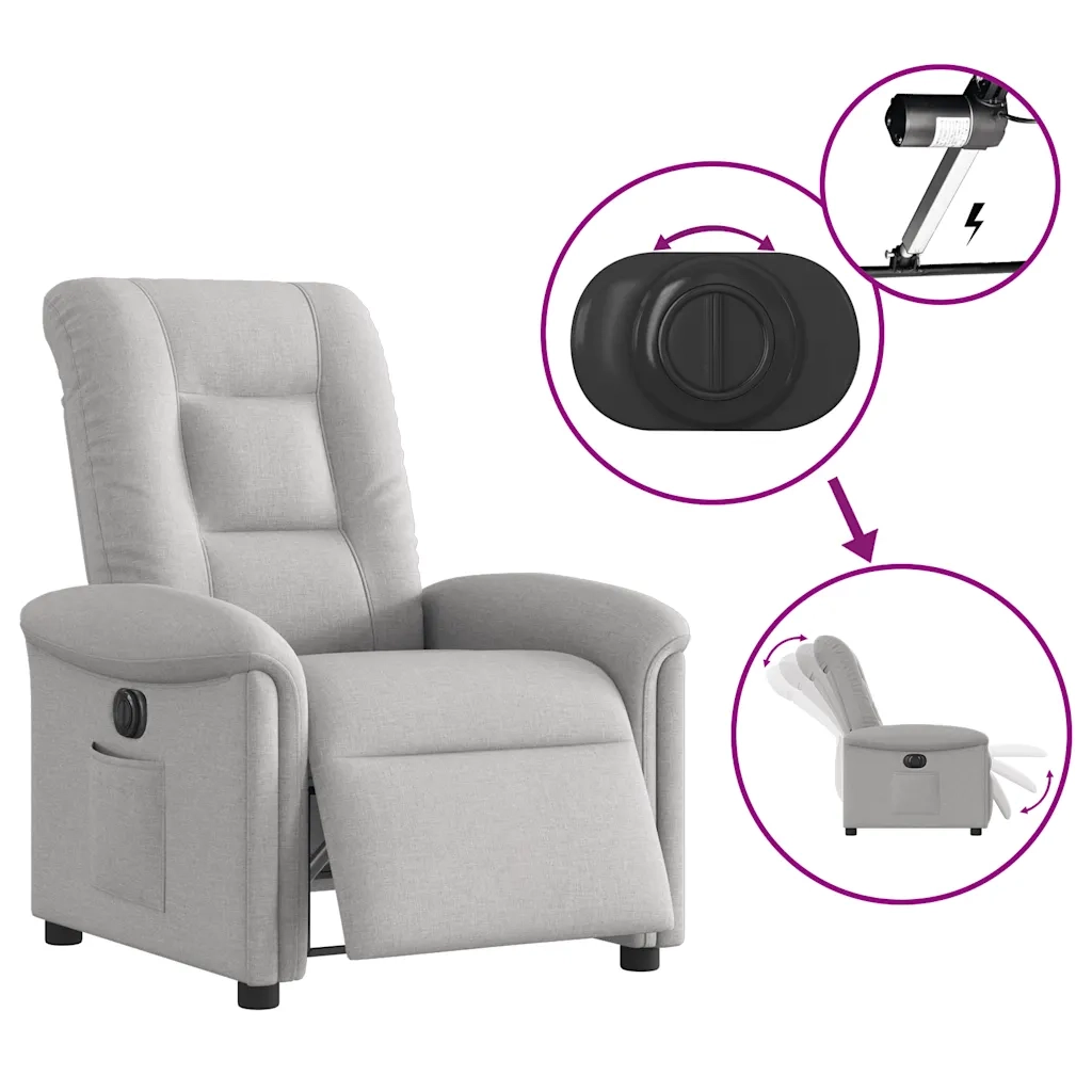 Poltrona | Sedia Relax Elettrica Reclinabile Grigio Nuvola in Tessuto