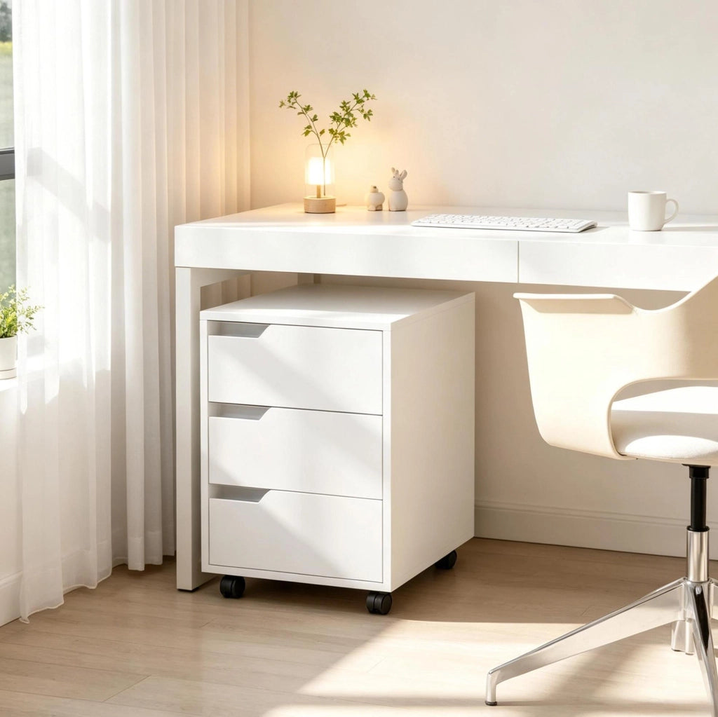 Mobile Rollcontainer aus MDF mit 3 Schubladen, 40x50x57,5 cm, Weiß