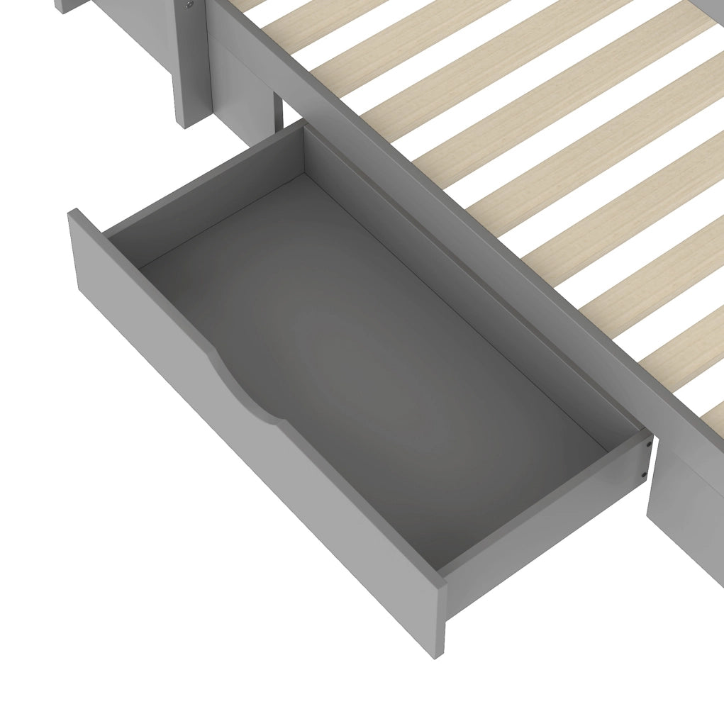 Letto a castello 90x200 cm grigio in legno con cassetto e ripiani