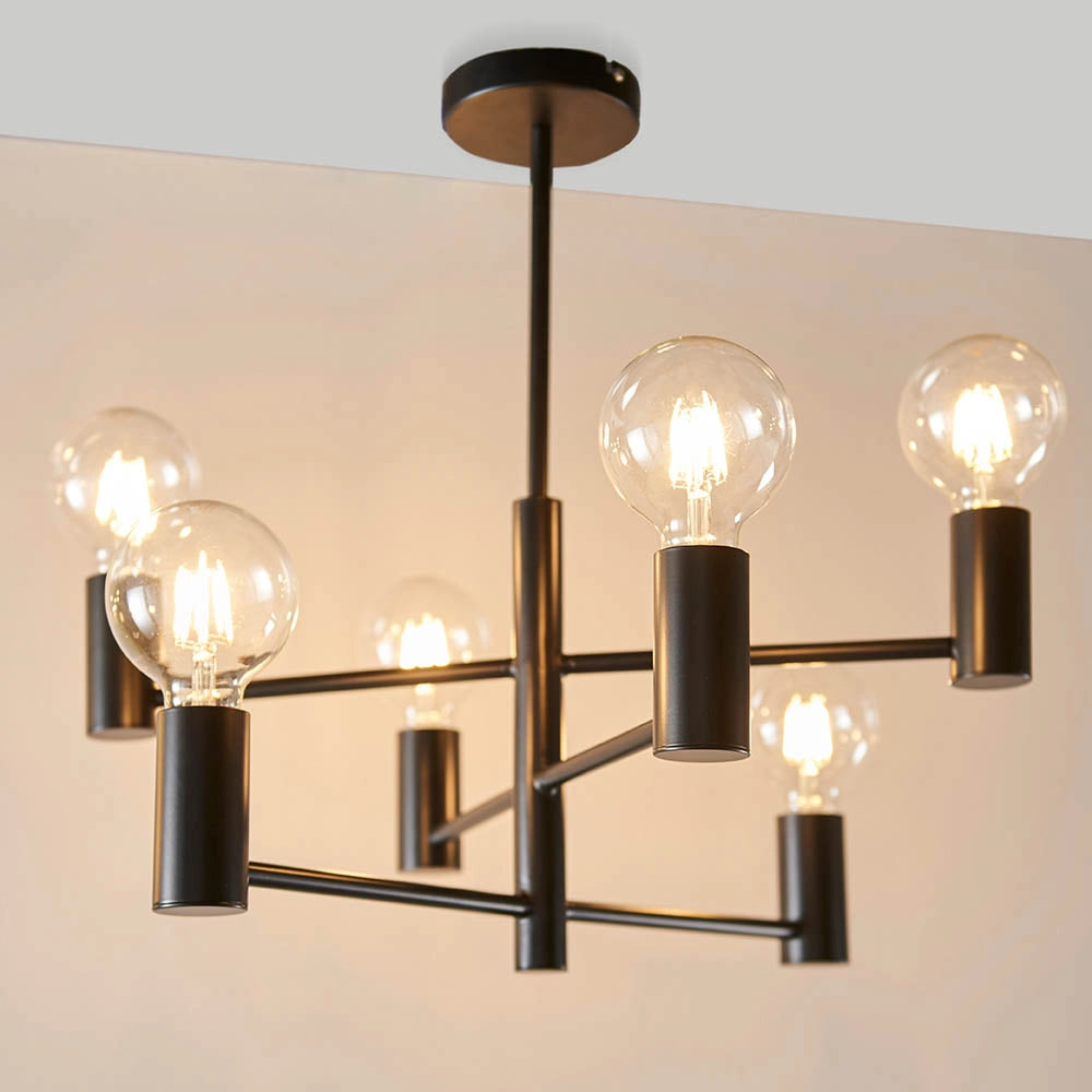 Plafoniera industriale nera opaca asimmetrica 6xE27 Endon