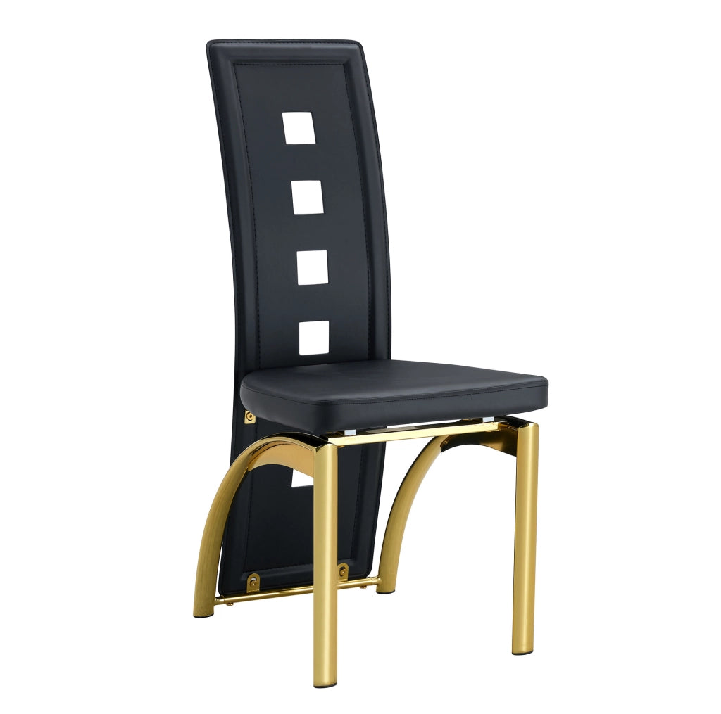 Set di 2 sedie da pranzo moderne con schienale traforato; H 102;5 cm; PU nero e metallo oro