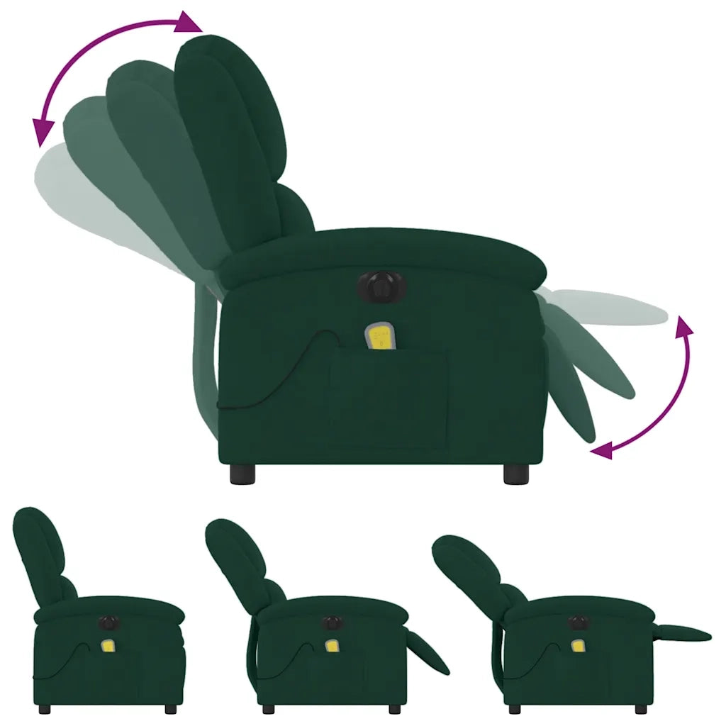 Poltrona Massaggiante Reclinabile Elettrica Verde Scuro Velluto 3204291