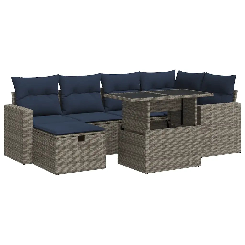 Set Divani Giardino 7 pz con Cuscini Grigio Polyrattan Acacia 3327821