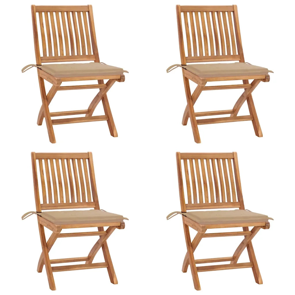 Sedie da Giardino Pieghevoli con Cuscini 4 pz Massello di Teak cod mxl 75214