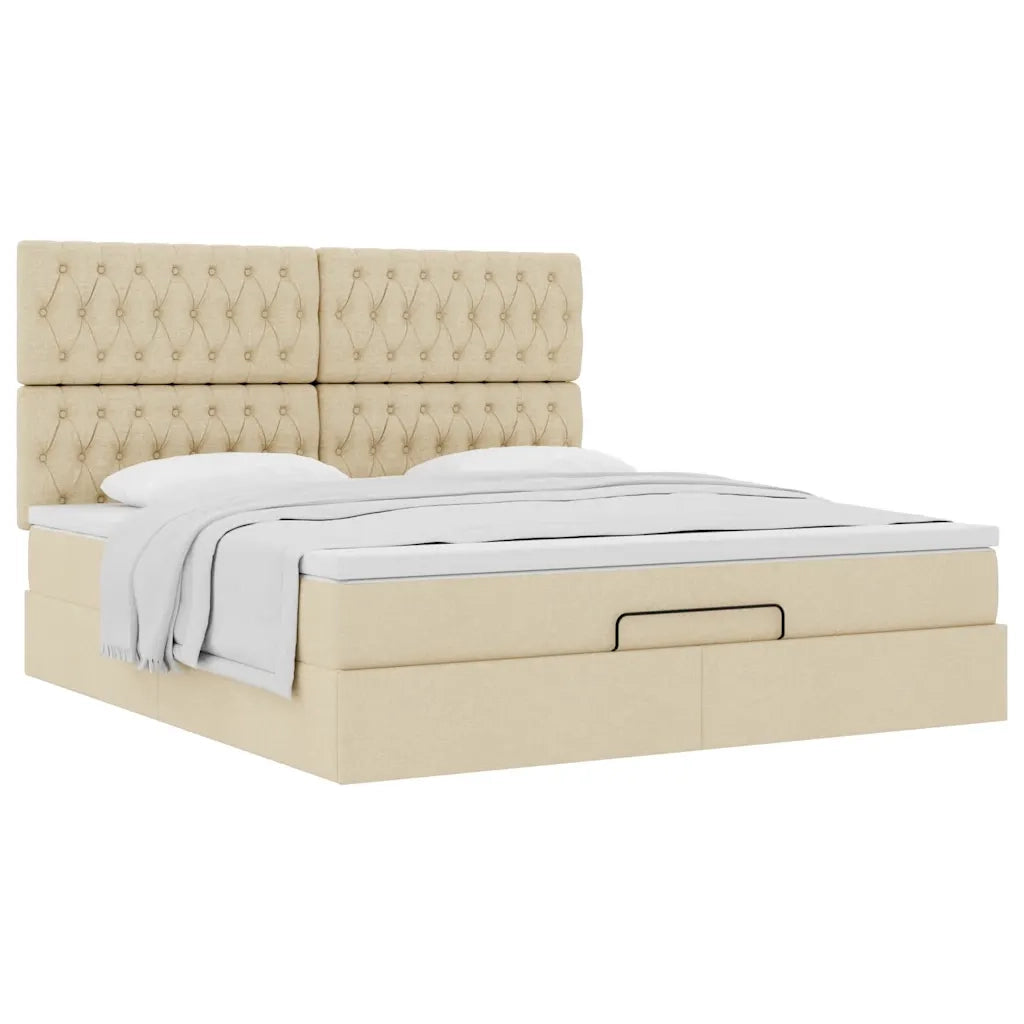 Struttura Letto Pouf con Materasso Crema 160x200 cm in Tessuto 3313256
