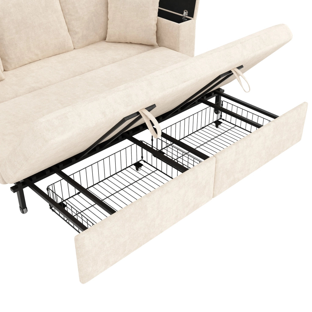 Sofa 3 posti con funzione letto; USB e Type-C; 210;5 x 192 x 93 cm; chenille beige