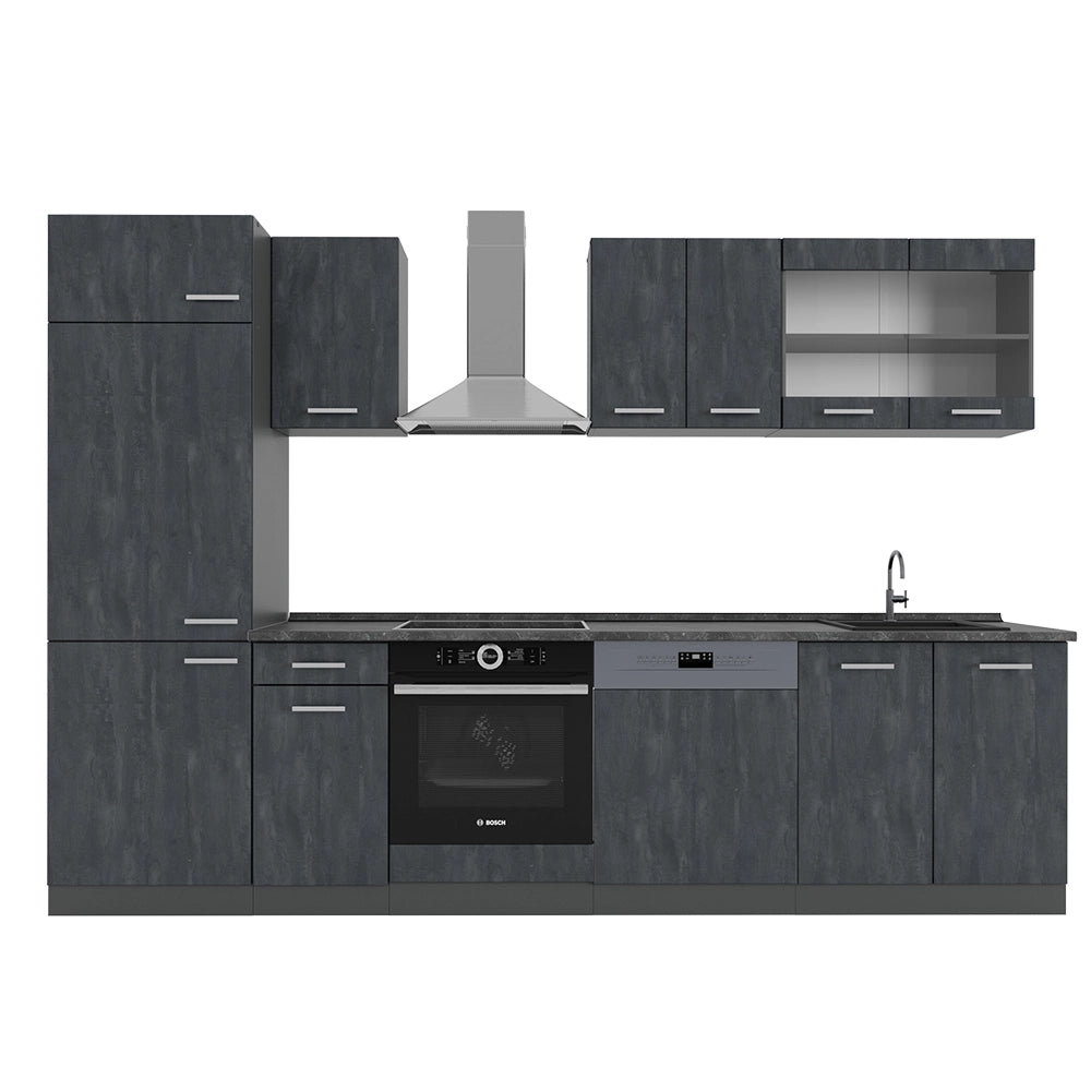 Vicco Cucina componibile Calcestruzzo nero/antracite 300 cm senza piano di lavoro