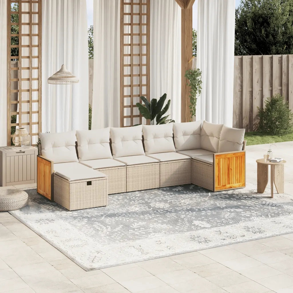 Set Divani da Giardino 7 pz con Cuscini Beige in Polyrattan 3265748