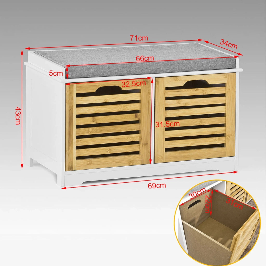 Scarpiera da ingresso Panchina con Cuscino e Cestini 2 Cestini Legno FSR23-K-WN