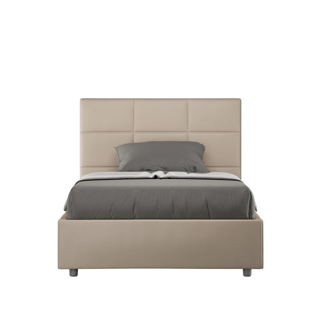 BS COM Letto una piazza e mezza senza rete imbottito 130x210 similpelle tortora