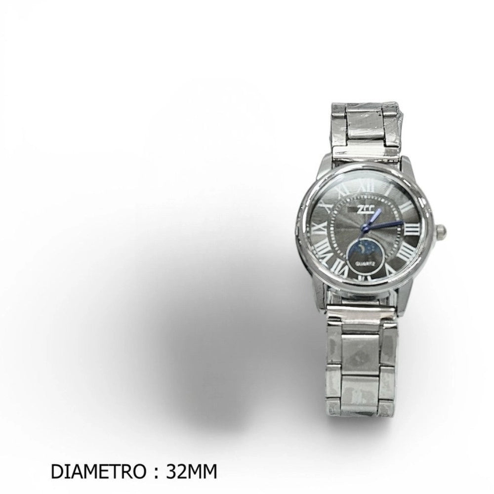 Trade Shop - Orologio Da Polso Donna Moderno 32 Mm Acciaio Quadrante Grigio Con Luna -