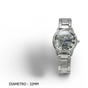 Trade Shop - Orologio Da Polso Donna Moderno 32 Mm Acciaio Quadrante Grigio Con Luna -