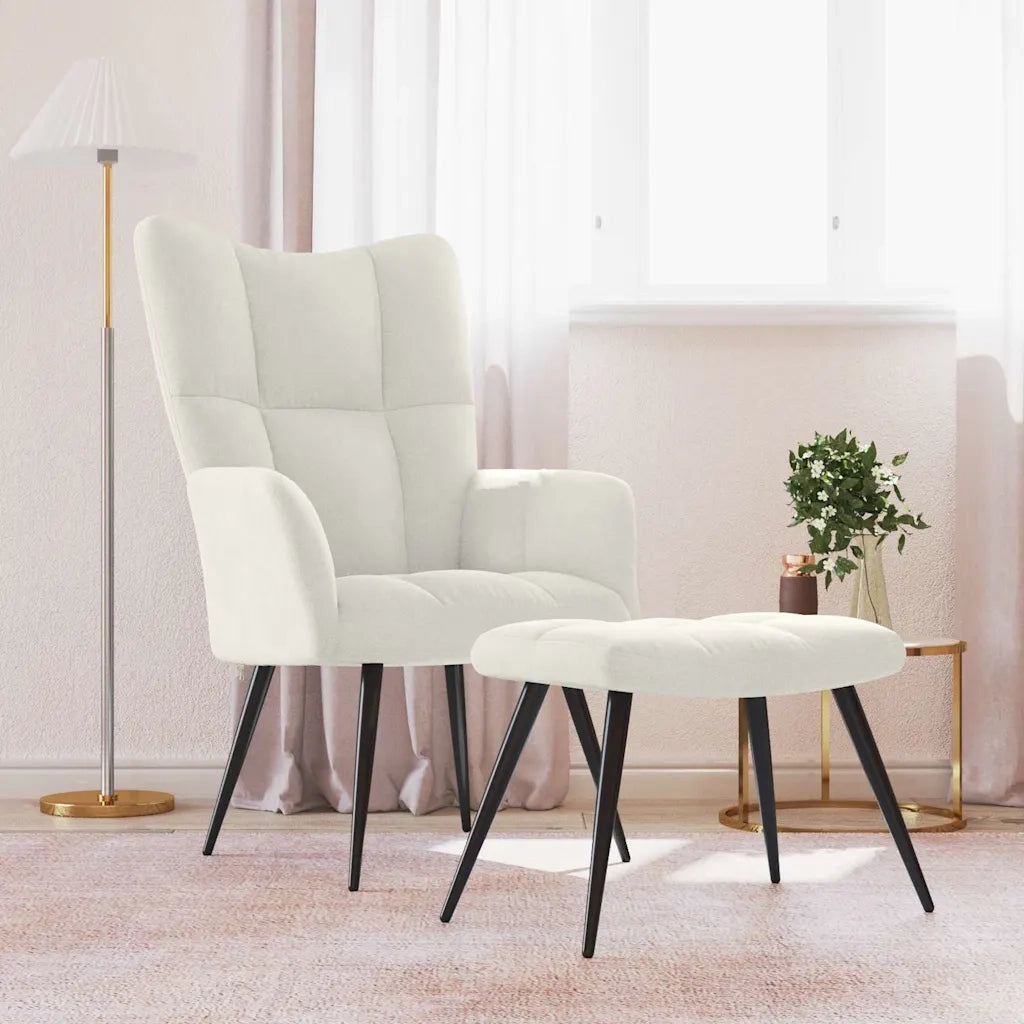 Divano Sedia-Poltrona Relax con Poggiapiedi Bianco Crema in Velluto 698968