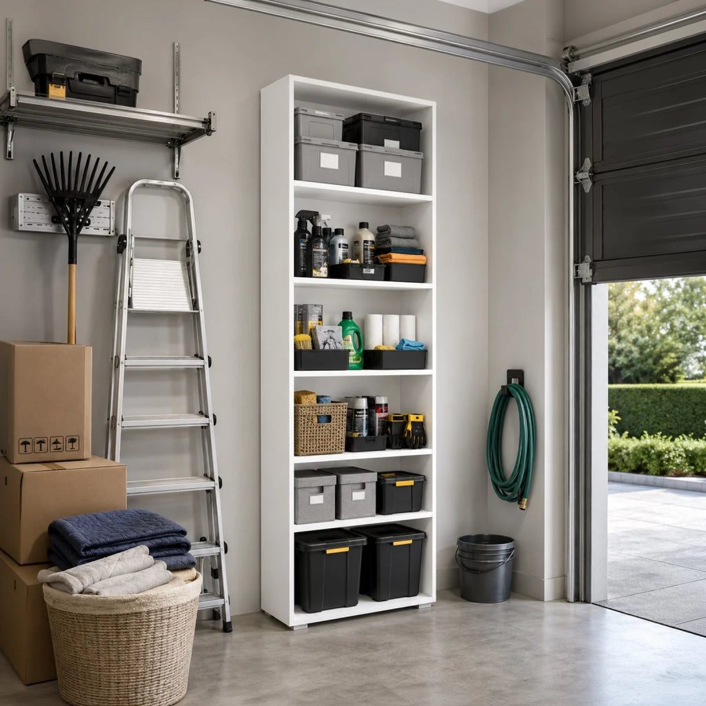 Libreria Verticale Bianca Alta con 5 Ripiani Regolabili | Scaffale Salvaspazio per Libri, Documenti e Decorazioni | Mobile Moderno per Casa, Ufficio e Studio 60x30x195 cm