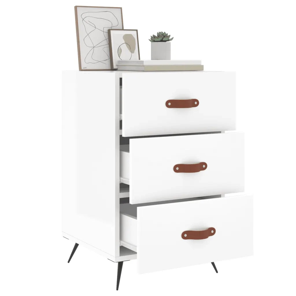 Comodino | Armadio da Notte | Mobiletto da notte Bianco Lucido 40x40x66 cm in Legno Multistrato