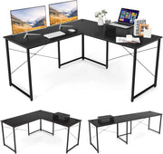 Scrivania Angolare per Computer con Supporto per Monitor, Scrivania Porta PC in Legno, Scrivania Salvaspazio e Moderna per Ufficio e Studio, 240 x 60 x 74 cm (Nero)