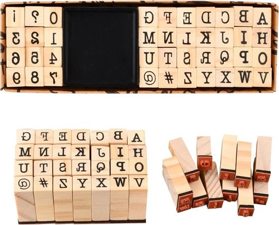 Impostatrice Premium - Set di timbri 40 pezzi - timbri in legno lettere numeri simboli - cuscino timbro - arte artigianato cartoline da inviare