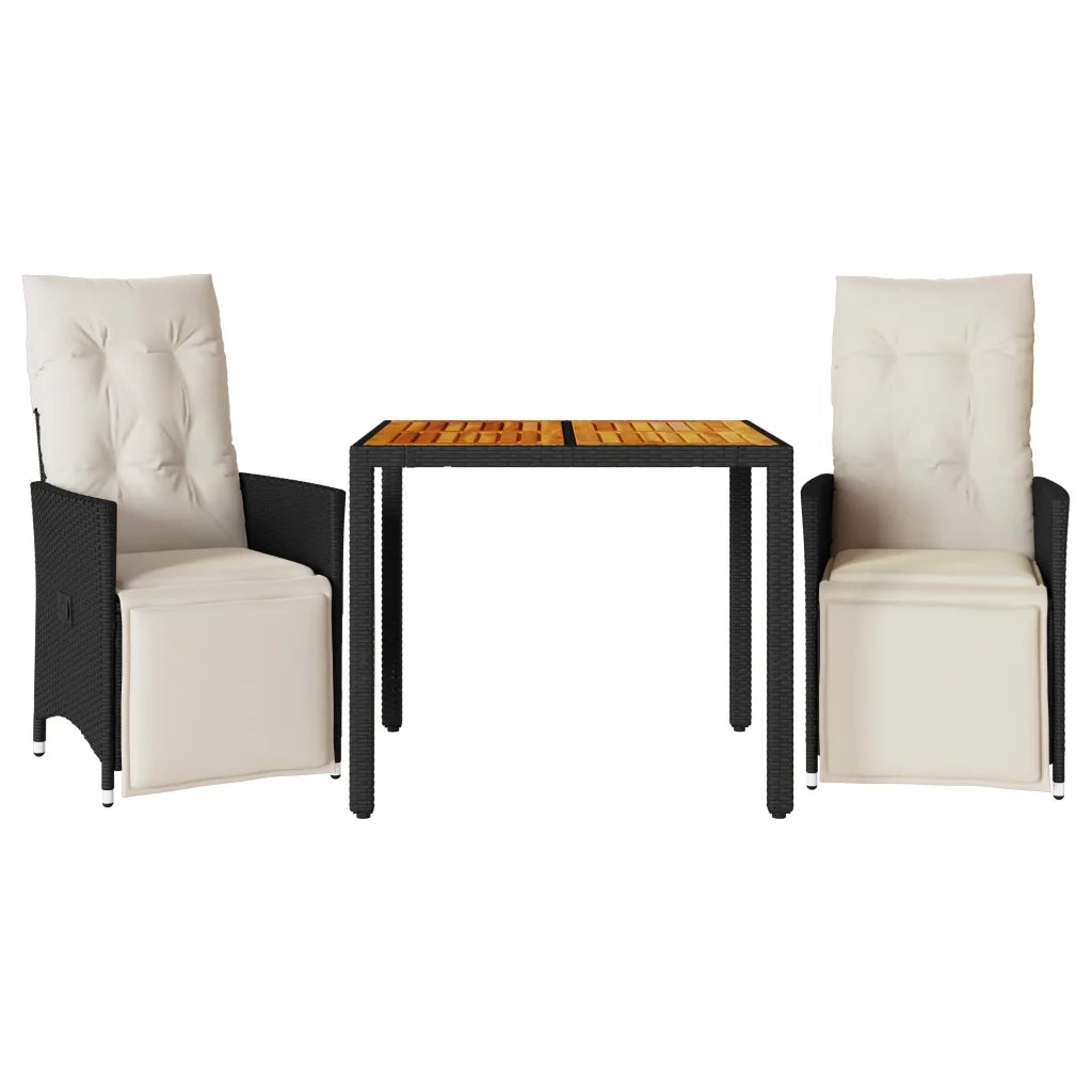 Set da BistrÃ² 3 pz con Cuscini Nero in Polyrattan