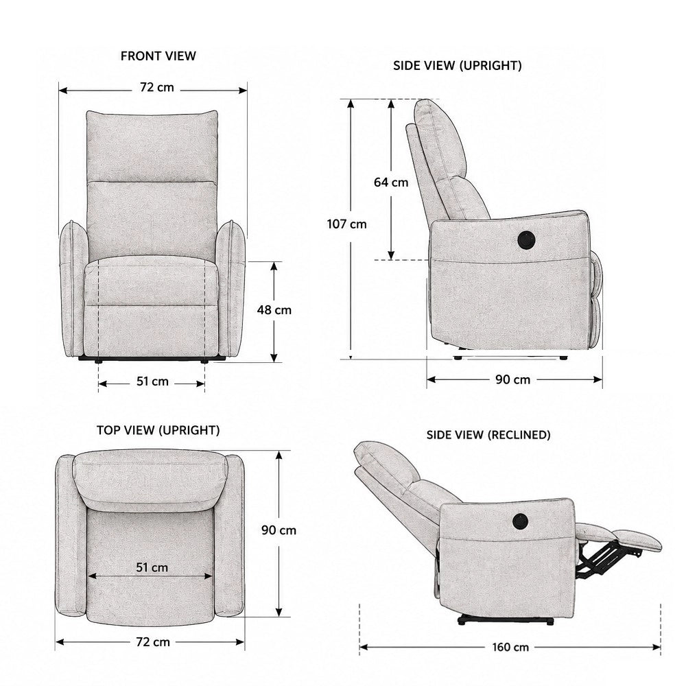 Poltrona Relax Melany con Recliner Elettrico in Tessuto Beige – Comfort e Innovazione