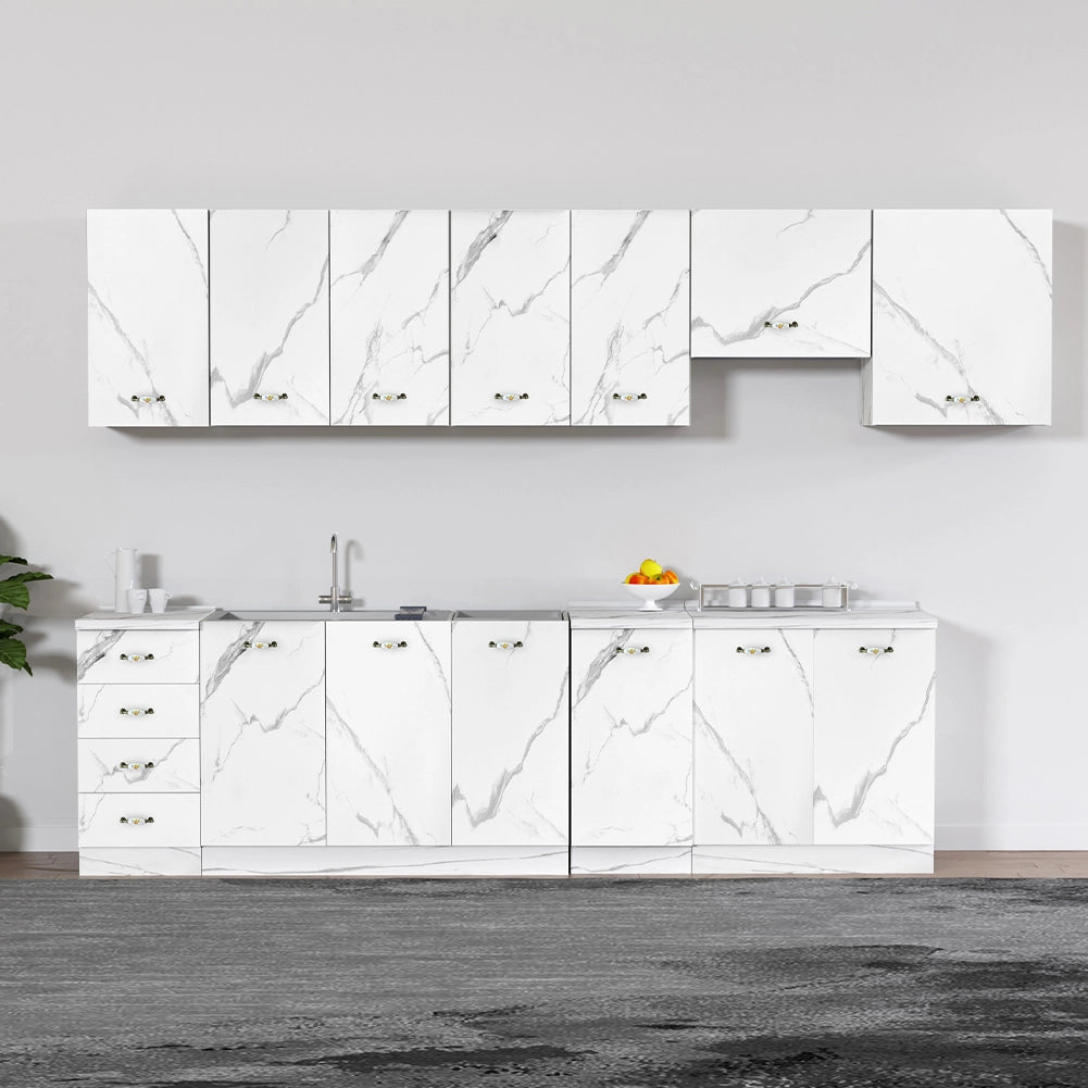 Pensile da Cucina Armadio Sospeso da Parete Doppia Anta Bianco Effetto Marmo