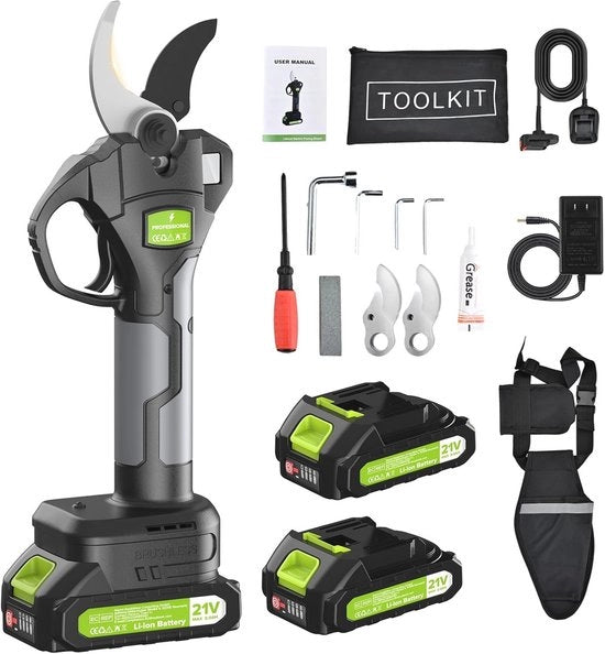 Serra elettrica per giardini 21V Serra professionale senza fili con 2 x batterie 2.0Ah Motore a ingranaggi a denti dritti Display LCD per giardini e boschi