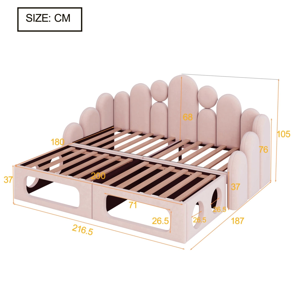 Letto multifunzione imbottito 180x200 cm in velluto rosa con cuccia per animali e schienale