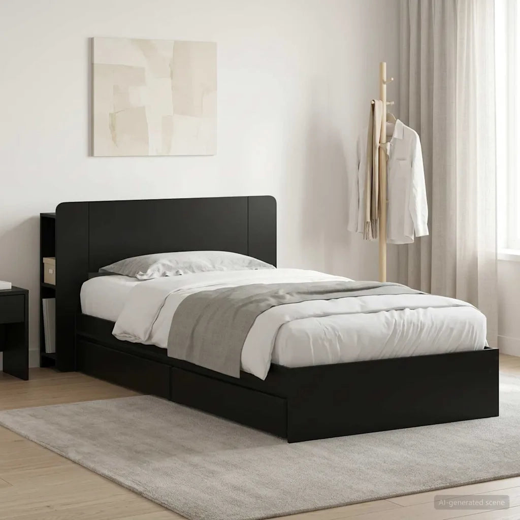 Telaio del letto con storage con cassetto Nero 75 x 190 cm 3433526