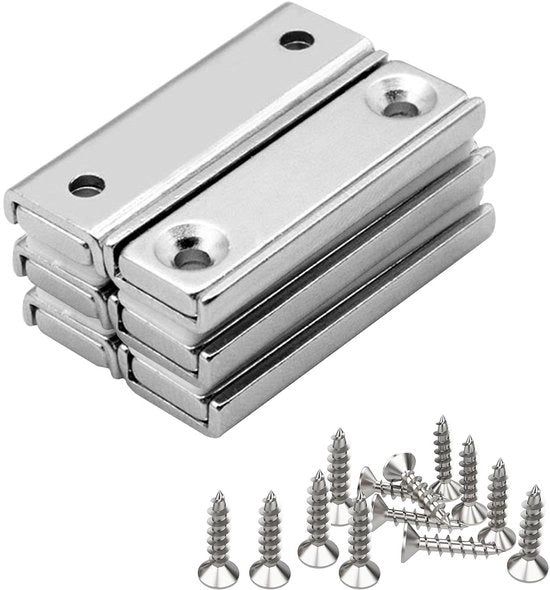 Magnetici rettangolari multifunzionali, 6 pezzi magnetici rettangolari, 40 x 13,5 x 5 mm magneti neodimio, con viti, magneti vitiabili piani, per lavagna bianca, frigorifero, tabella magnetica
