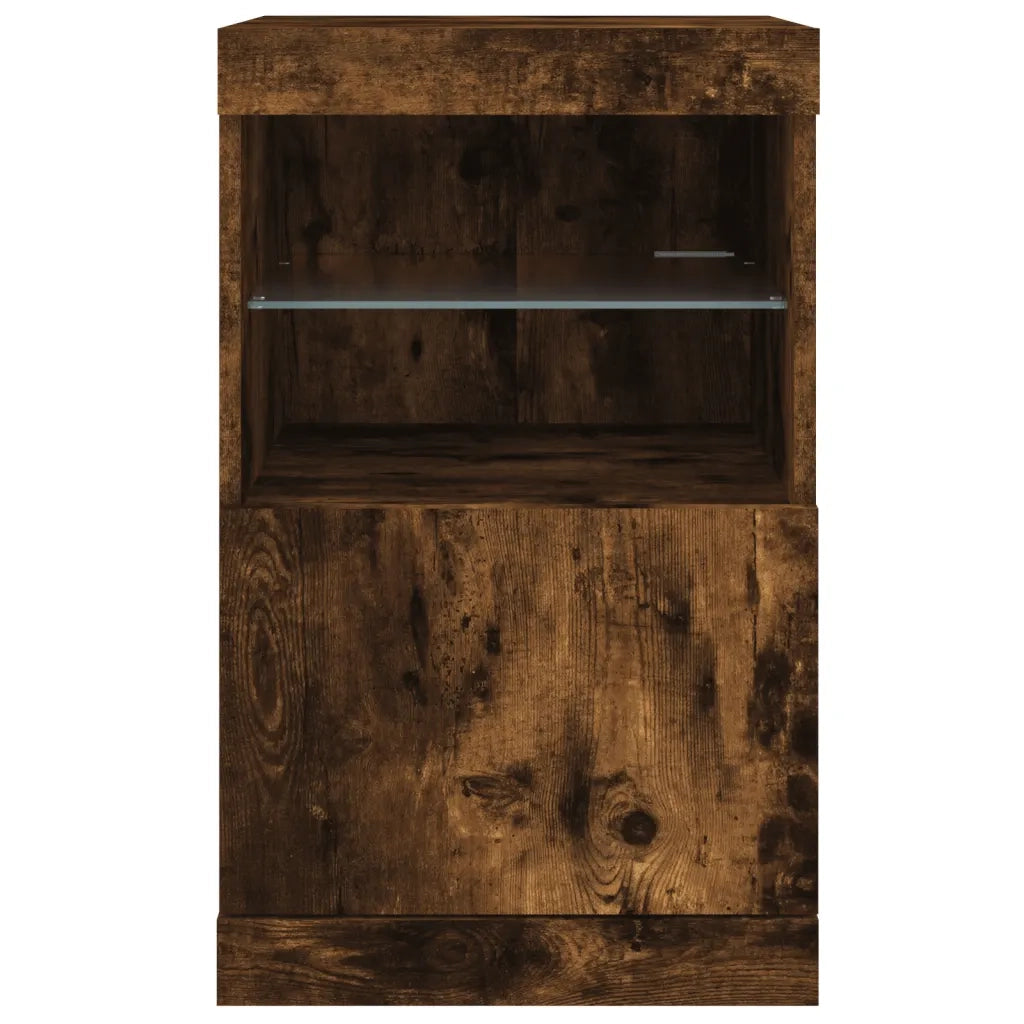 Credenza | Madia | Buffet da pranzo | Armadio da pranzo con Luci LED Rovere Fumo 41x37x67 cm
