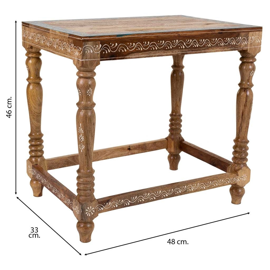 Tavolino in legno dipinto a mano marrone 48x33x46h
