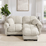 Divano modulare in ciniglia con ottomana mobile; 190 x 149 x 90 cm; kaki chiaro