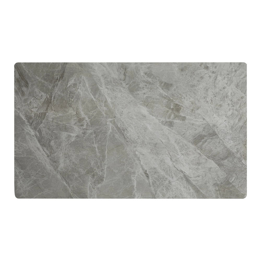 Tavolo Pacific con piano in ceramica effetto marmo grigio lucido e gambe nere