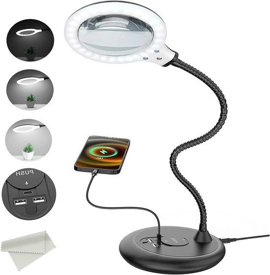 Verglassio con Illuminazione - Lampada a Lente - Specchietto di Ingrandimento a Led - Nero