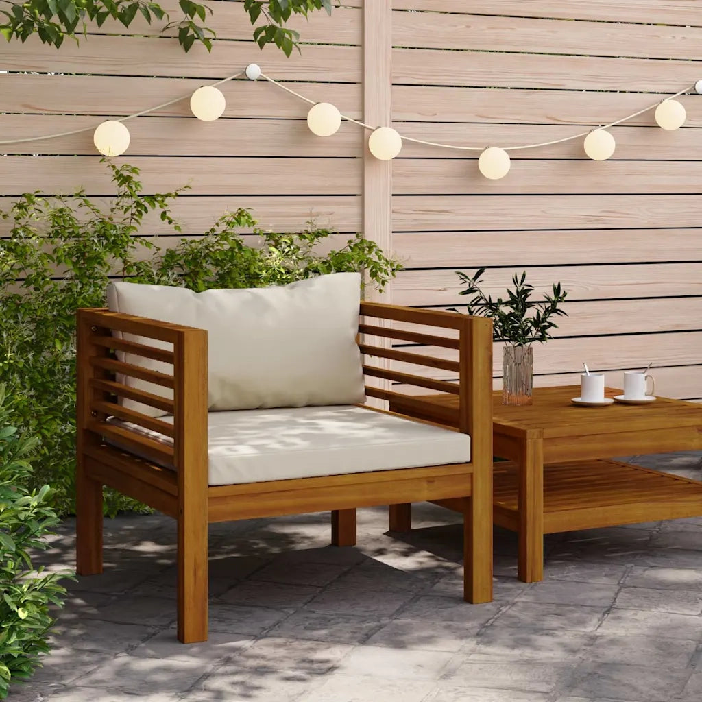 Sedia da patio-Sedia da Giardino con Cuscino Crema in Legno Massello di Acacia 707268
