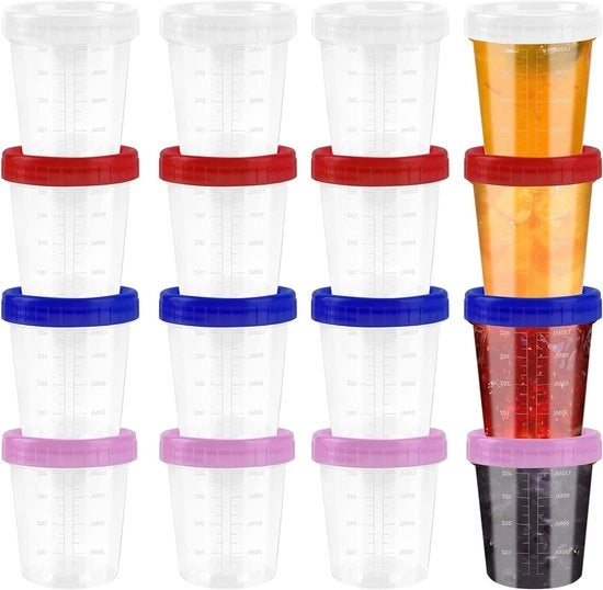Set di contenitori per erbe 16 pezzi con coperchio chiusura rapida - contenitori per salse in plastica riciclabili e sovrapposti (4 oz) con divisione di misura - ideali per insalate.