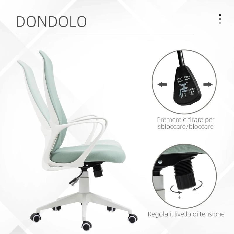 SEDIA DA UFFICIO ERGONOMICA E IMBOTTITA CON ALTEZZA REGOLABILE E DONDOLO, 62X56X110-119.5 CM, VERDE