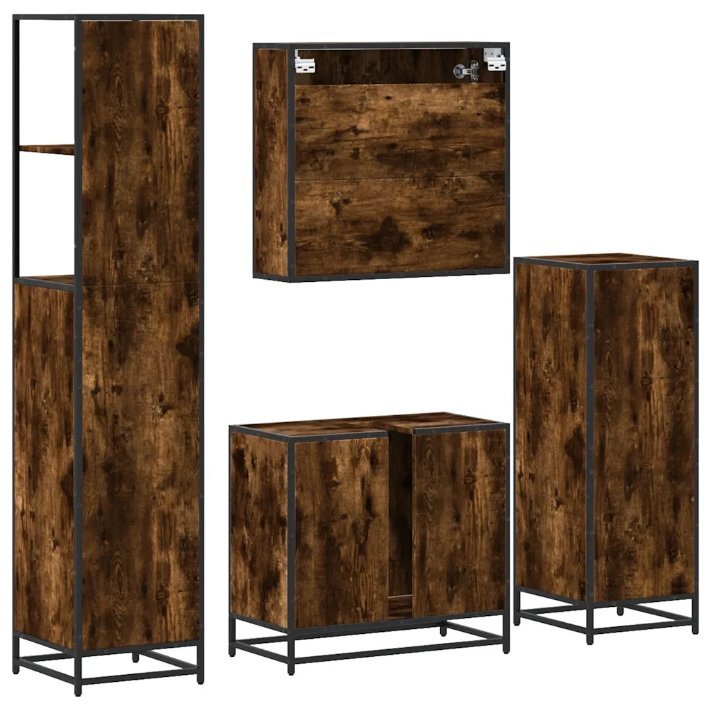vidaXL Set Mobili da Bagno 4 pz Rovere Fumo in Legno Multistrato