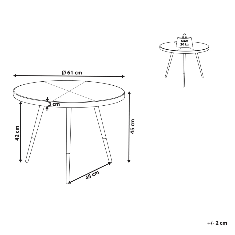 Tavolino effetto legno di frassino scuro ø 61 cm Base oro Soggiorno