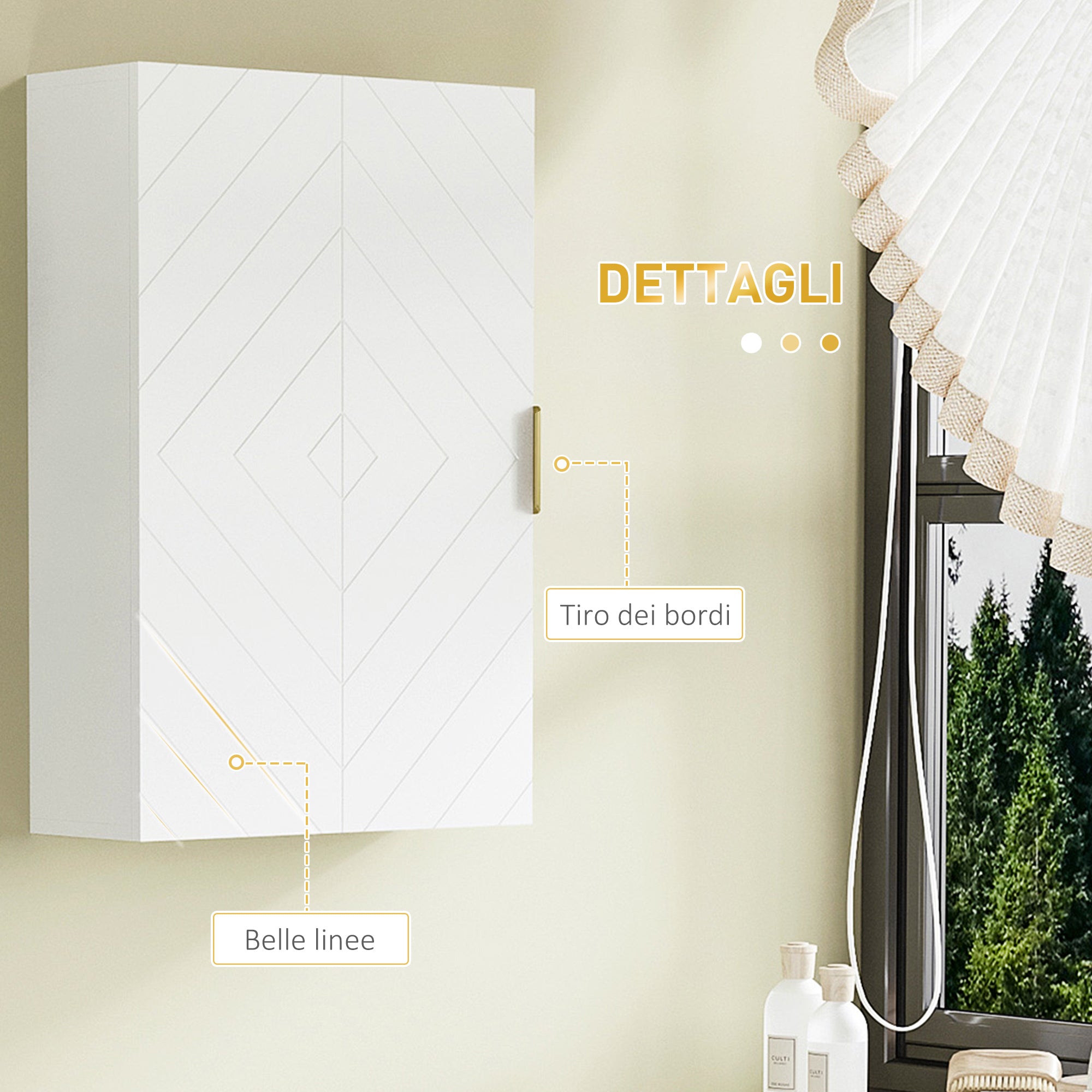 Pensile Mobile Bagno Sospeso con Anta Decorata 40x15x60 cm in MDF Bianco