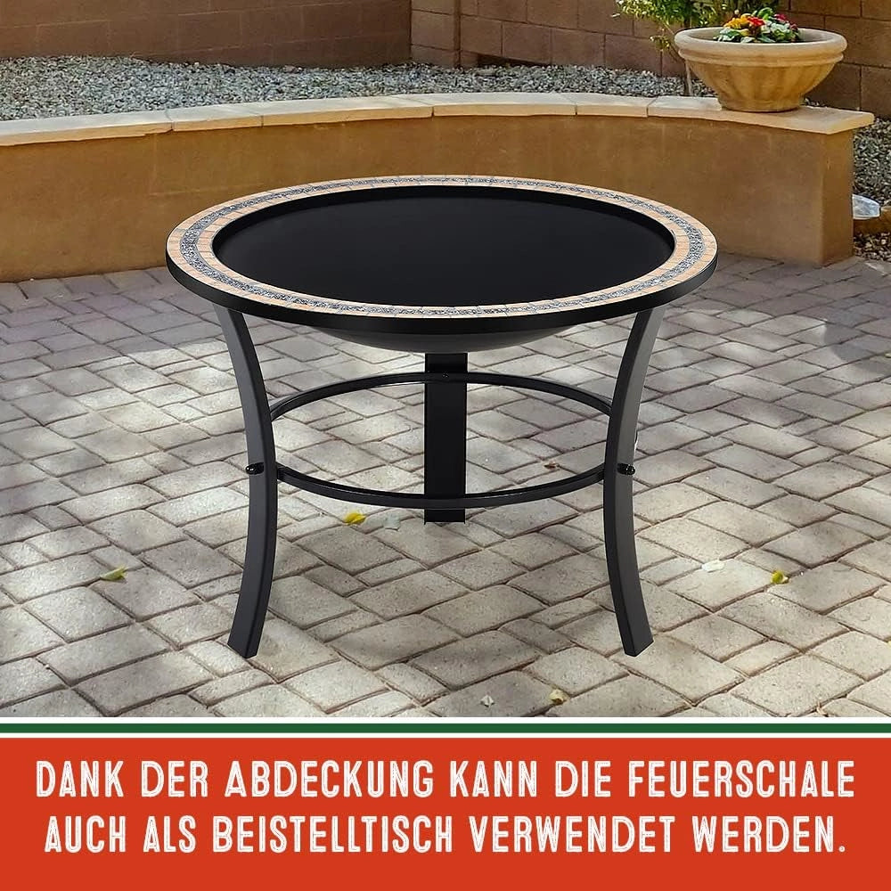 ® Braciere Rotondo Fuego da Esterno Mosaico 76x76cm Parascintille Camino da Giardino Stufa Caminetto Patio