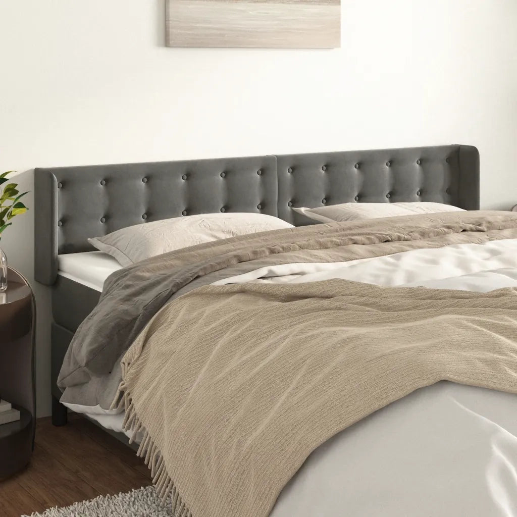 Testiera ad Orecchio-Testata con Orecchie Grigio Scuro 163x16x78/88 cm in Velluto 160519