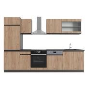 Cucina componibile R-Line Rovere dorato/Antracite 300 cm Forma a J Vicco