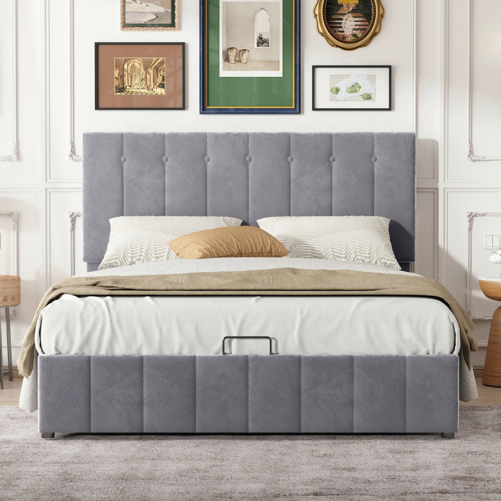 Letto matrimoniale - Xylo - 140x200 - Grigio - Idraulico e velluto