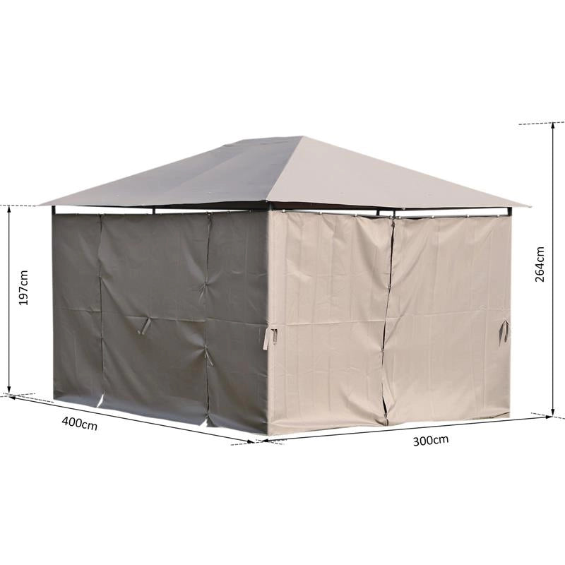 GAZEBO IN METALLO CON 6 PARETI 400 X 300 X 264 CM COLORE BEIGE