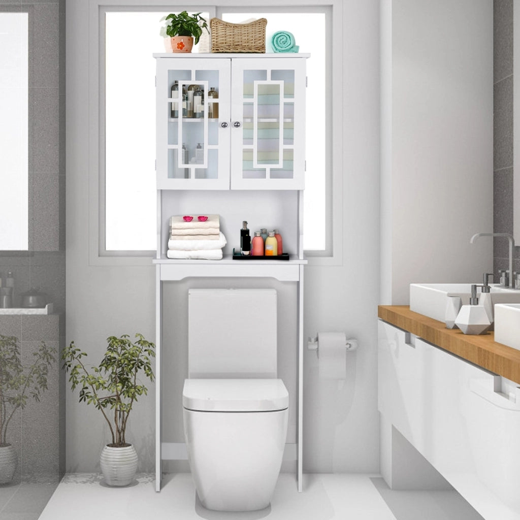 Mobile per lavatrice con 3 mensole e 2 ante per bagno-Mobiletto da bagno 60x22x173cm Bianco