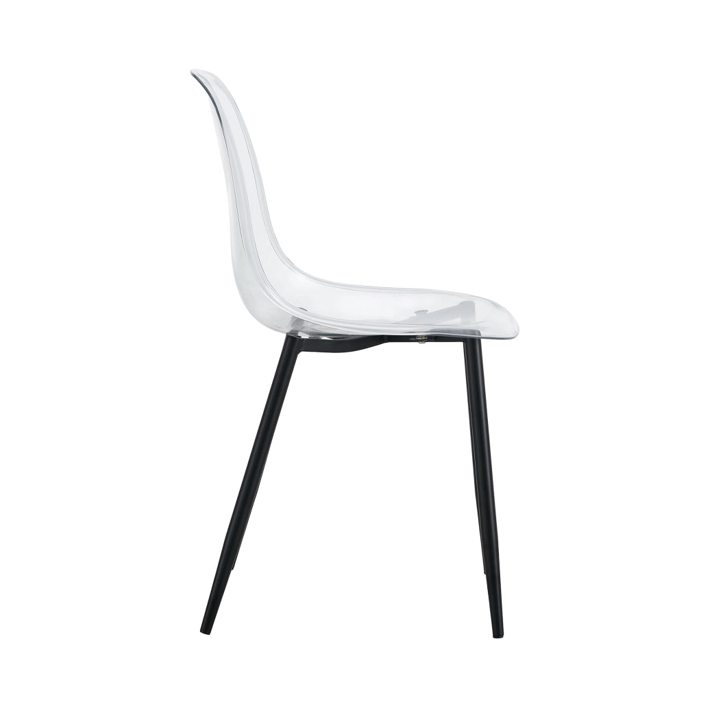 Set di 4 sedie da pranzo in plastica trasparente con gambe in metallo nero; 83 cm