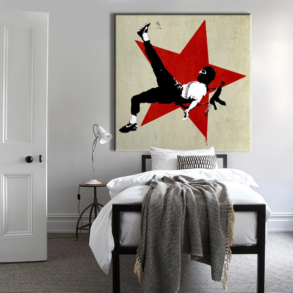 BANKSY - GRENADE SOCCER - Quadro Canvas su telaio in legno Misura: 80x80 cm