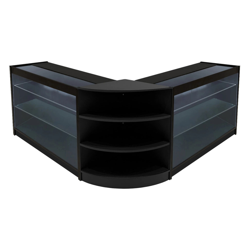 Set Bancone Nero Apollo LED K1200 LM60 con Vetrina Espositiva 3 Ripiani